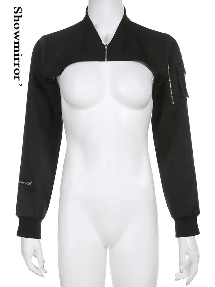 Naschkater Techwear Bolero // Black Cyber Crop Top - Naschkater