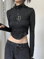 Naschkater Techwear Cropped Jacke // Buckle Up // Schwarz - Naschkater