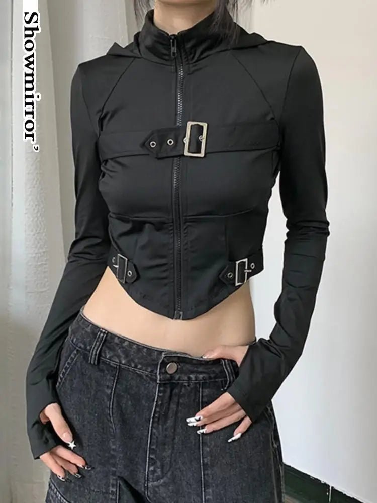 Naschkater Techwear Cropped Jacke // Buckle Up // Schwarz - Naschkater