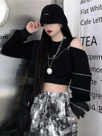 Naschkater Techwear Crop Top // Zipper Detail // Asymmetrisch - Naschkater