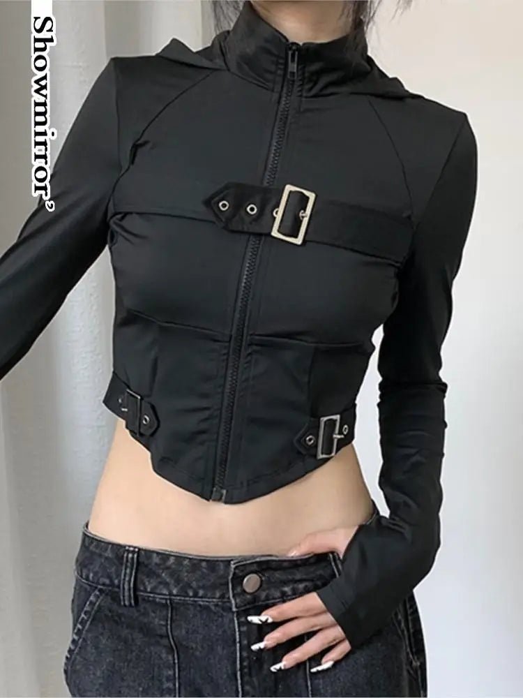 Naschkater Techwear Cropped Jacke // Buckle Up // Schwarz - Naschkater
