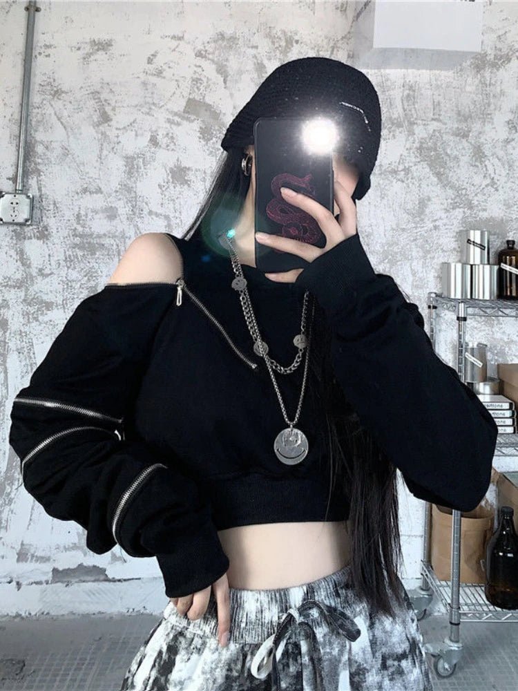 Naschkater Techwear Crop Top // Zipper Detail // Asymmetrisch - Naschkater