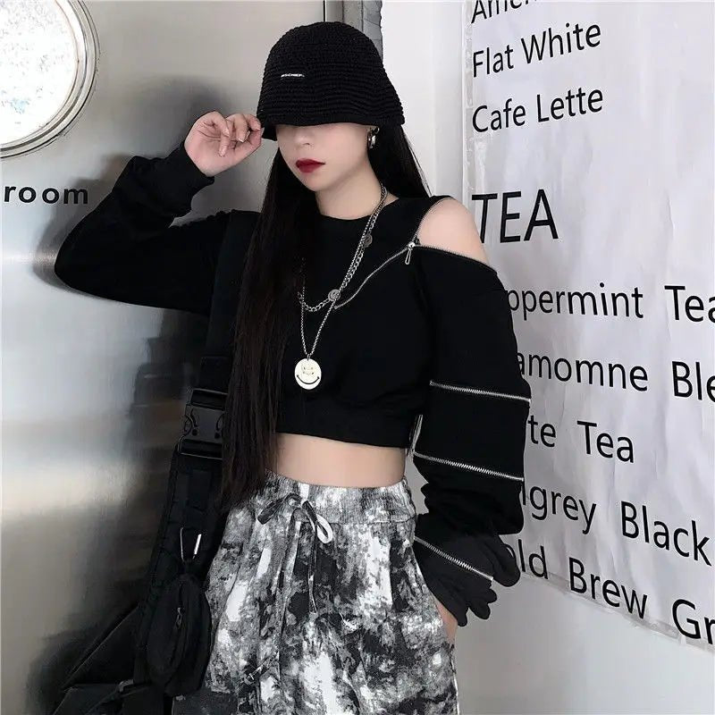 Naschkater Techwear Crop Top // Zipper Detail // Asymmetrisch - Naschkater