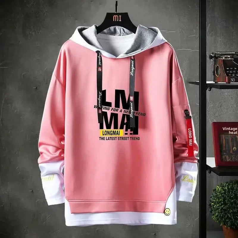 Cooler Herren-Hoodie mit Fake-Zweiteiler-Design, Frühling-Herbst Neue Koreanische Version, Modische Jugendliche Studenten-Jacke