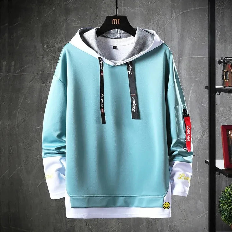 Cooler Herren-Hoodie mit Fake-Zweiteiler-Design, Frühling-Herbst Neue Koreanische Version, Modische Jugendliche Studenten-Jacke