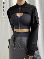 Naschkater Techwear Bolero // Black Cyber Crop Top - Naschkater