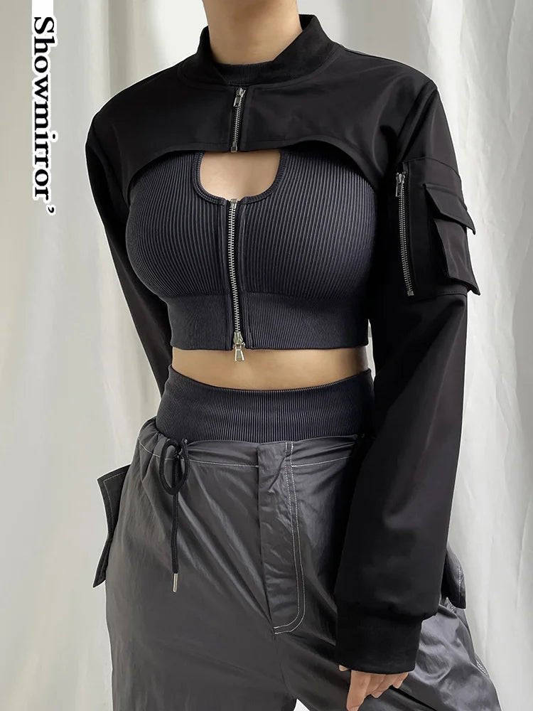 Naschkater Techwear Bolero // Black Cyber Crop Top - Naschkater