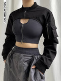 Naschkater Techwear Bolero // Black Cyber Crop Top - Naschkater