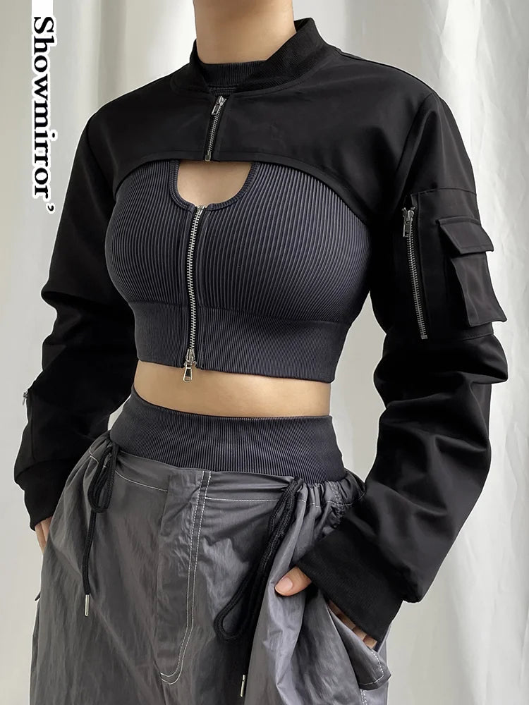 Naschkater Techwear Bolero // Black Cyber Crop Top - Naschkater