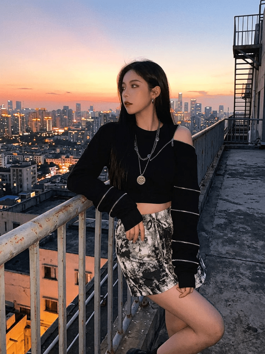 Naschkater Techwear Crop Top // Zipper Detail // Asymmetrisch - Naschkater